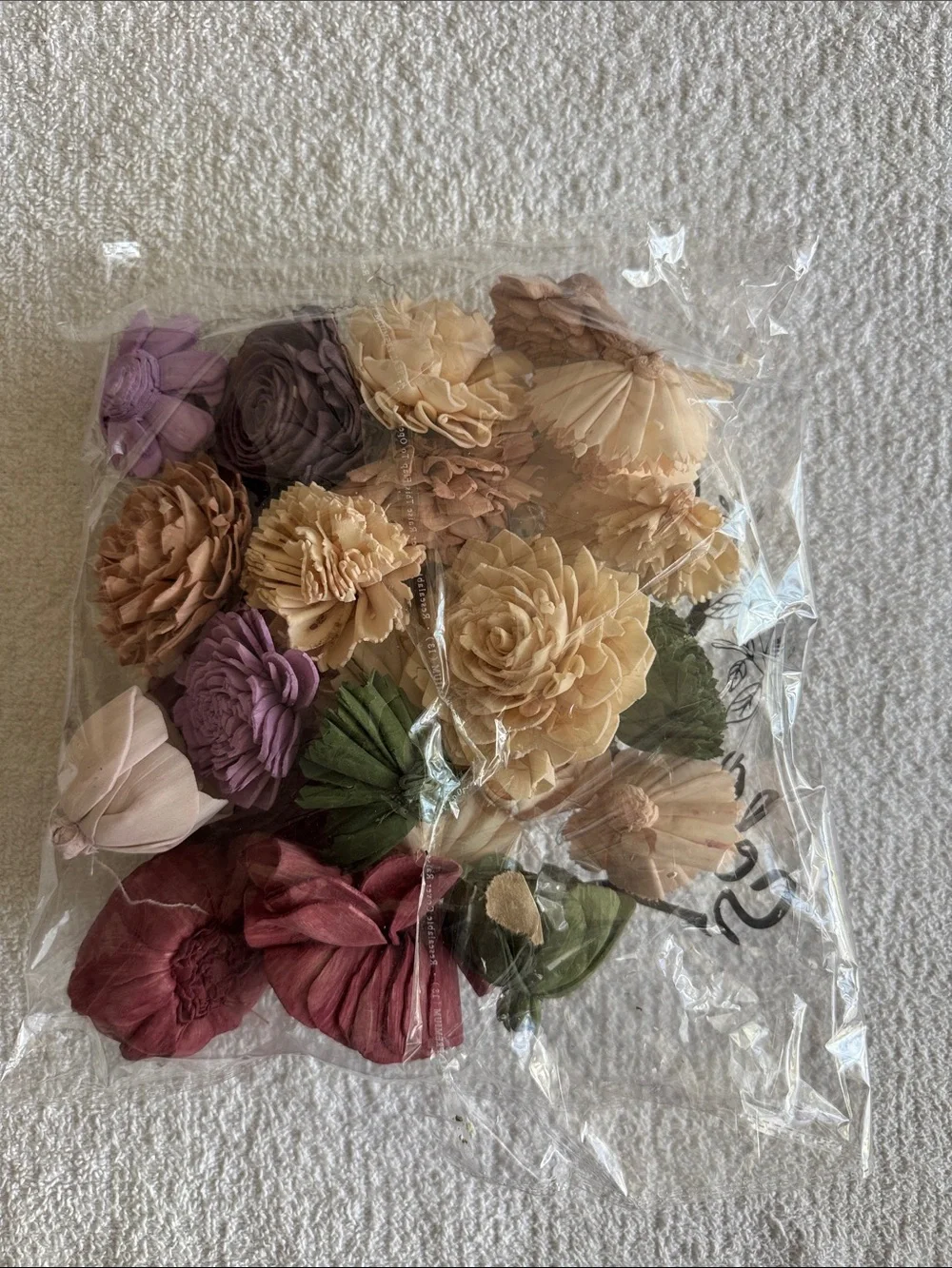 Sola Wood Flowers Decorative Assortment Cream, Brown & Burgundy Flowers 25 Pack